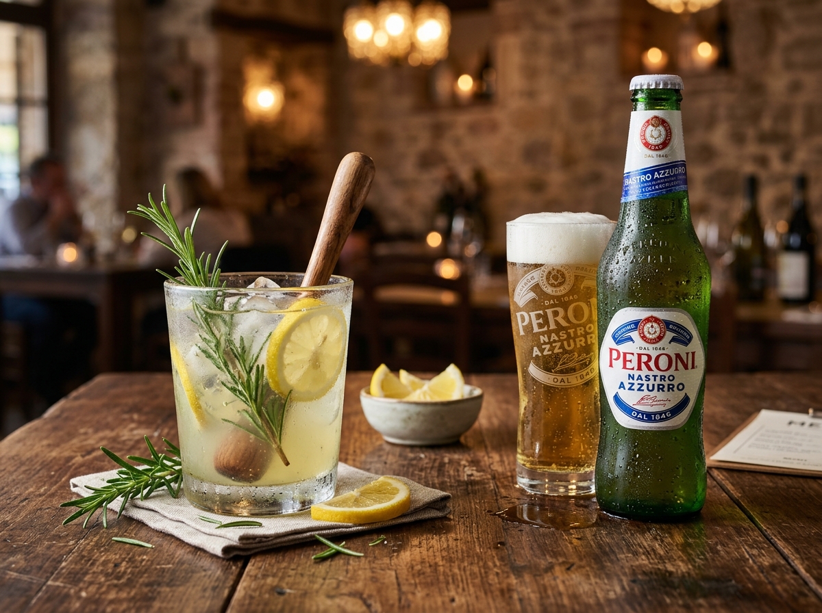 Erfrischende Getränke, hausgemachte Limonade und Peroni Bier
